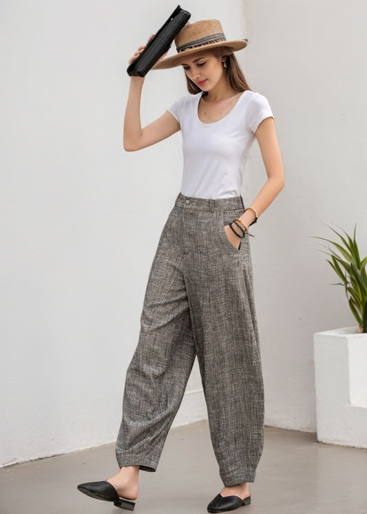 Loose fitting long linen pants women 5910