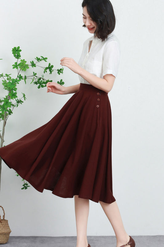 1950s Brown Linen Full Circle Skirt 5736