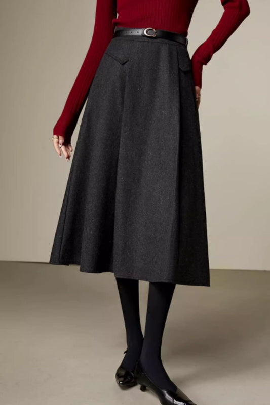 A line gray winter wool skirt 6358