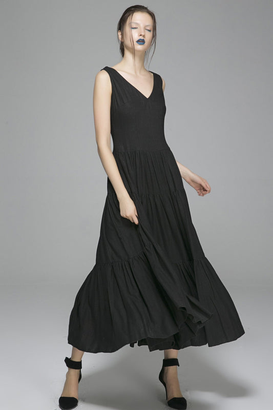 Black linen dress prom dress wedding dress women dress 1404