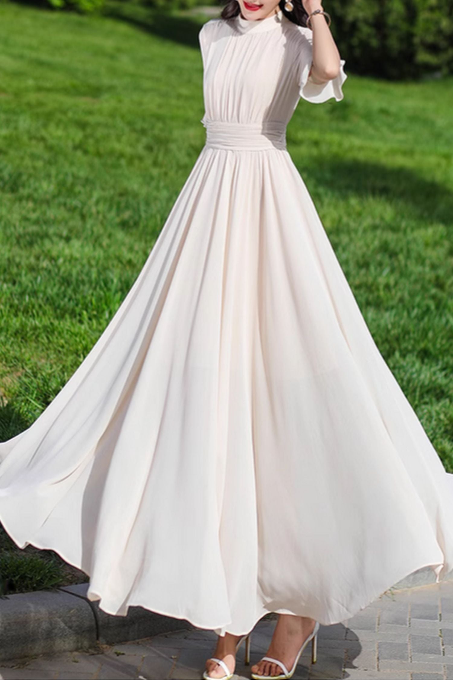 Maxi beige maxi prom summer chiffon dress 5152 Xiaolizi Maxi beige maxi prom summer chiffon dress 5152 Xiaolizi