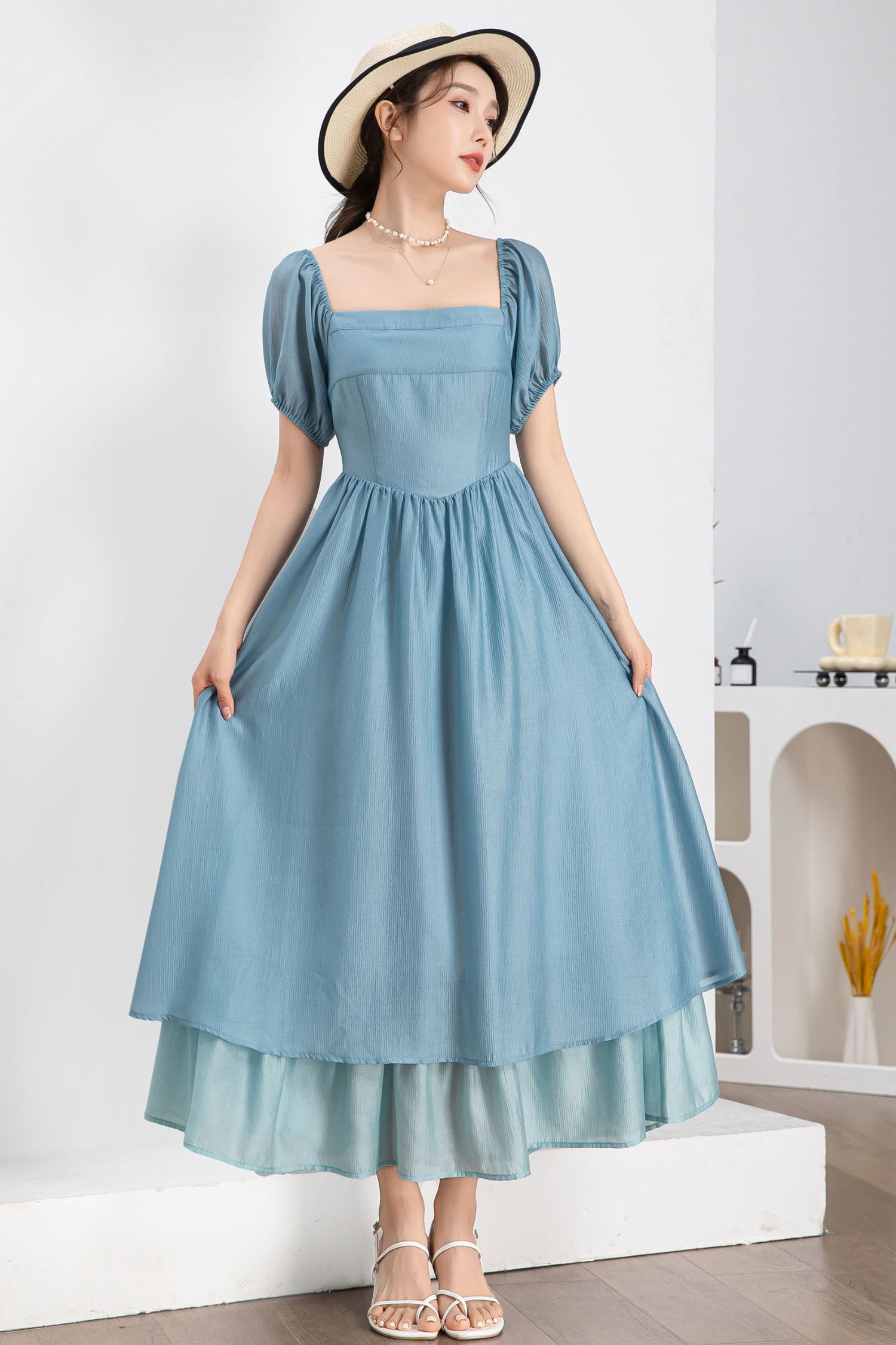 Blue princess midi swing wedding dress 4244 Xiaolizi Blue princess midi swing wedding dress 4244 Xiaolizi