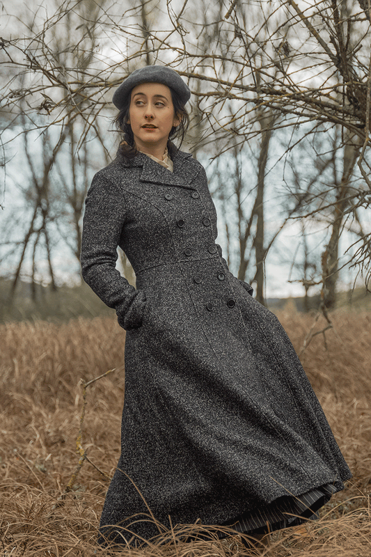 Vintage Wool Blend Coat – Handmade Gray Tweed Fit-and-Flare Winter Overcoat | Xiaolizi 4739