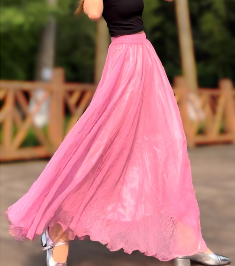 Long prom swing chiffon skirt women 6183- Lotus Pink