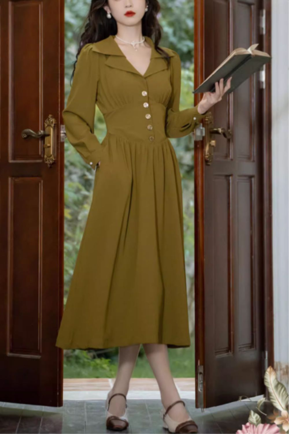 Spring fit and flare long sleeves shirt dress 4841 Spring fit and flare long sleeves shirt dress 4841