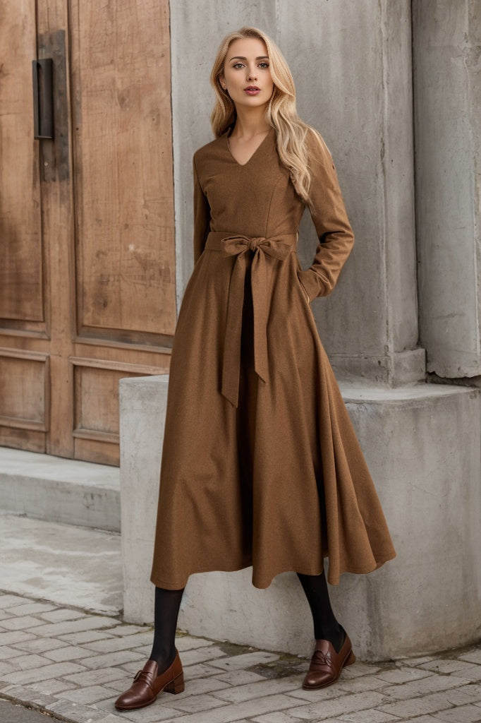 Fit and flare brown winter wool dress 5360 Fit and flare brown winter wool dress 5360