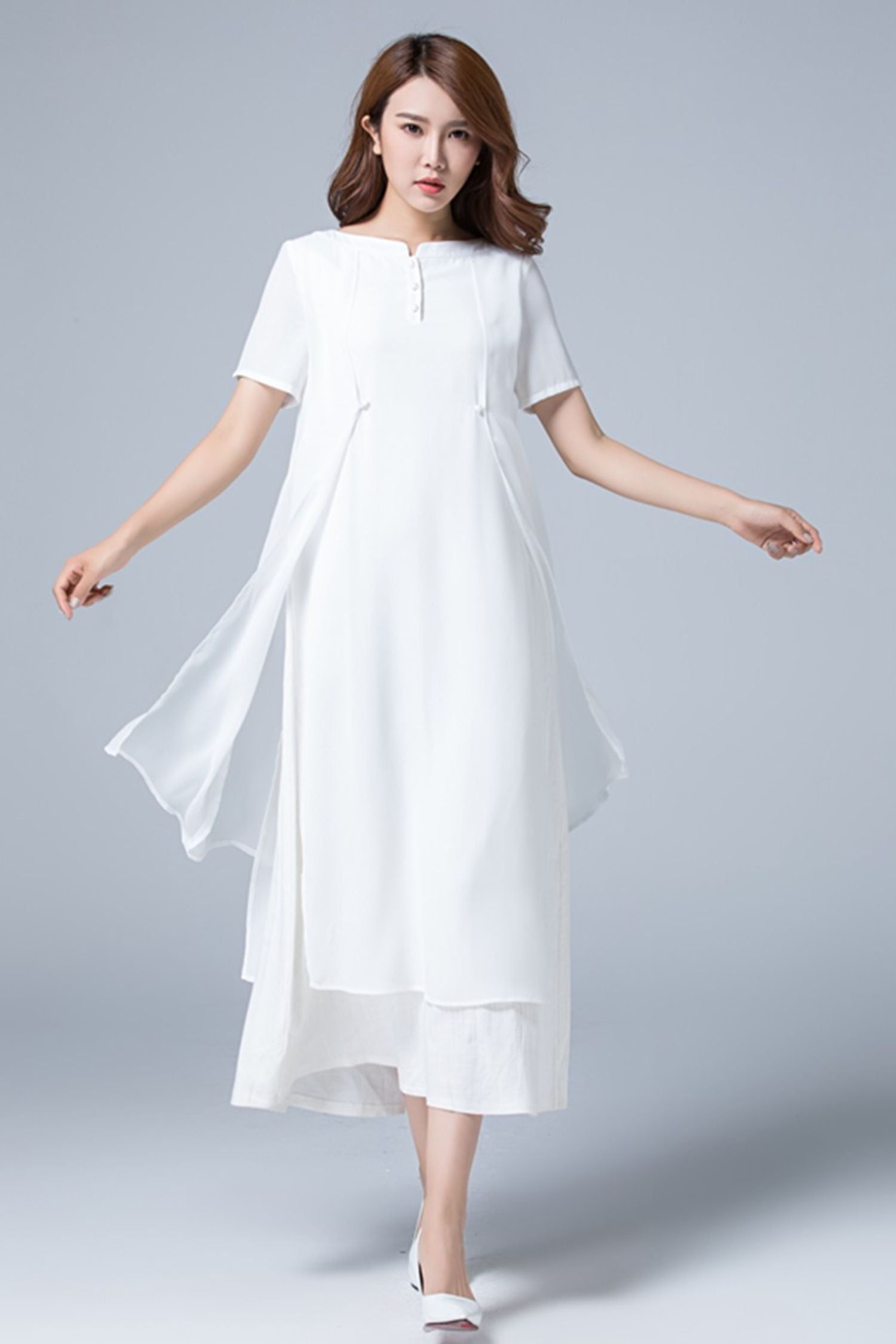 chinese dress ladies White Linen Plus size summer chiffon dress 1780 Xiaolizi chinese dress ladies White Linen Plus size summer chiffon dress 1780 Xiaolizi