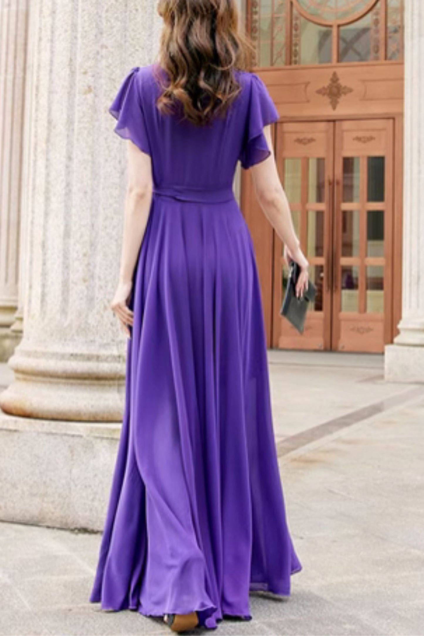 Purple maxi swing prom long chiffon dress 5164