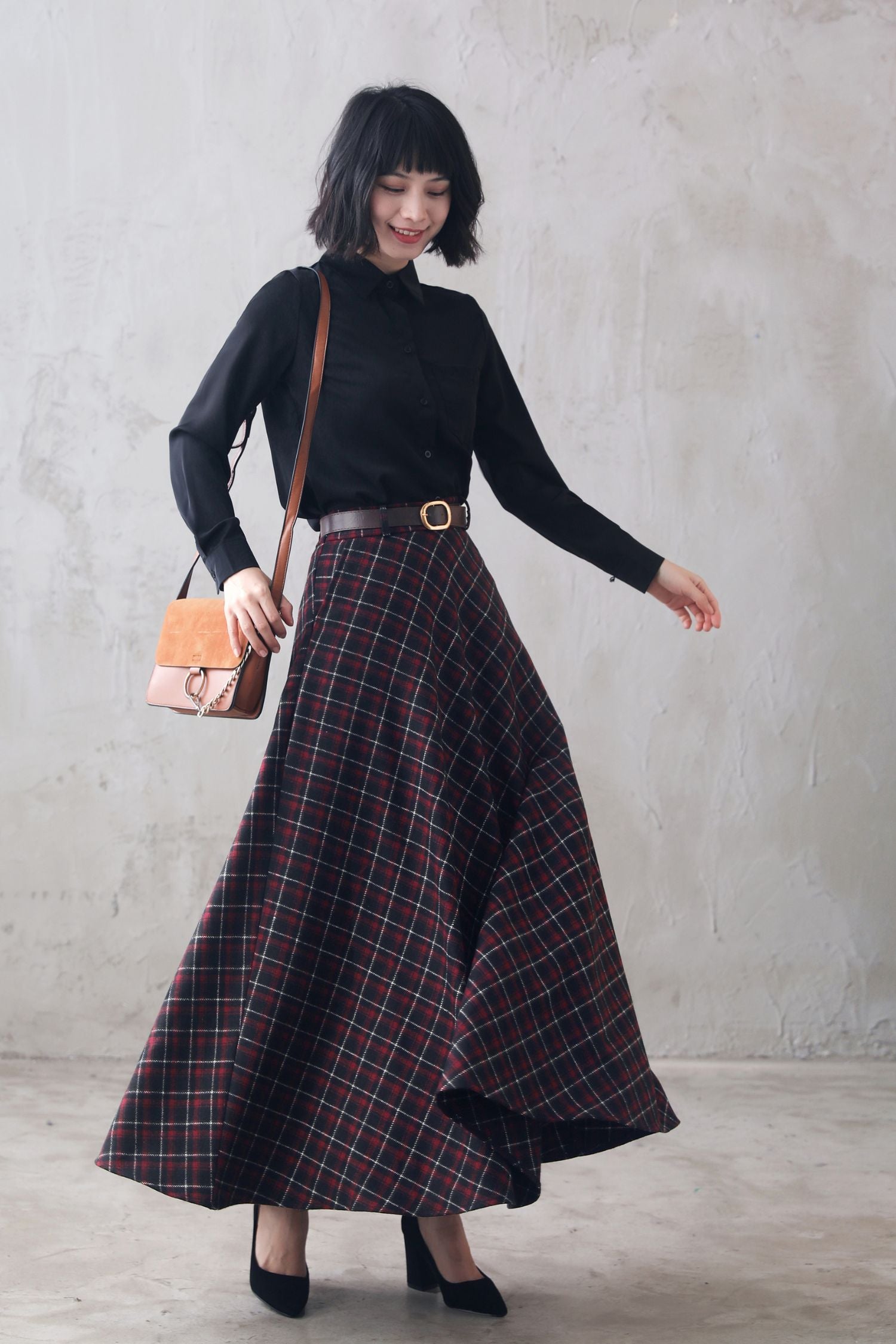 40s Wool Maxi Plaid Skirt Women 3100 – XiaoLizi
