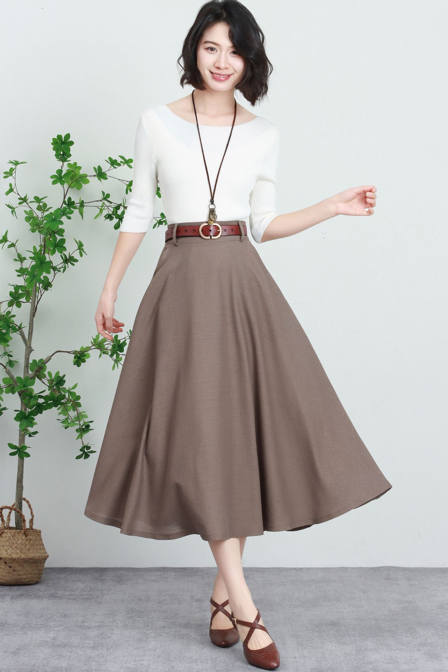 Linen Midi Skirt High-Waisted A-Line skirt with Pockets 5740 Linen Midi Skirt High-Waisted A-Line skirt with Pockets 5740