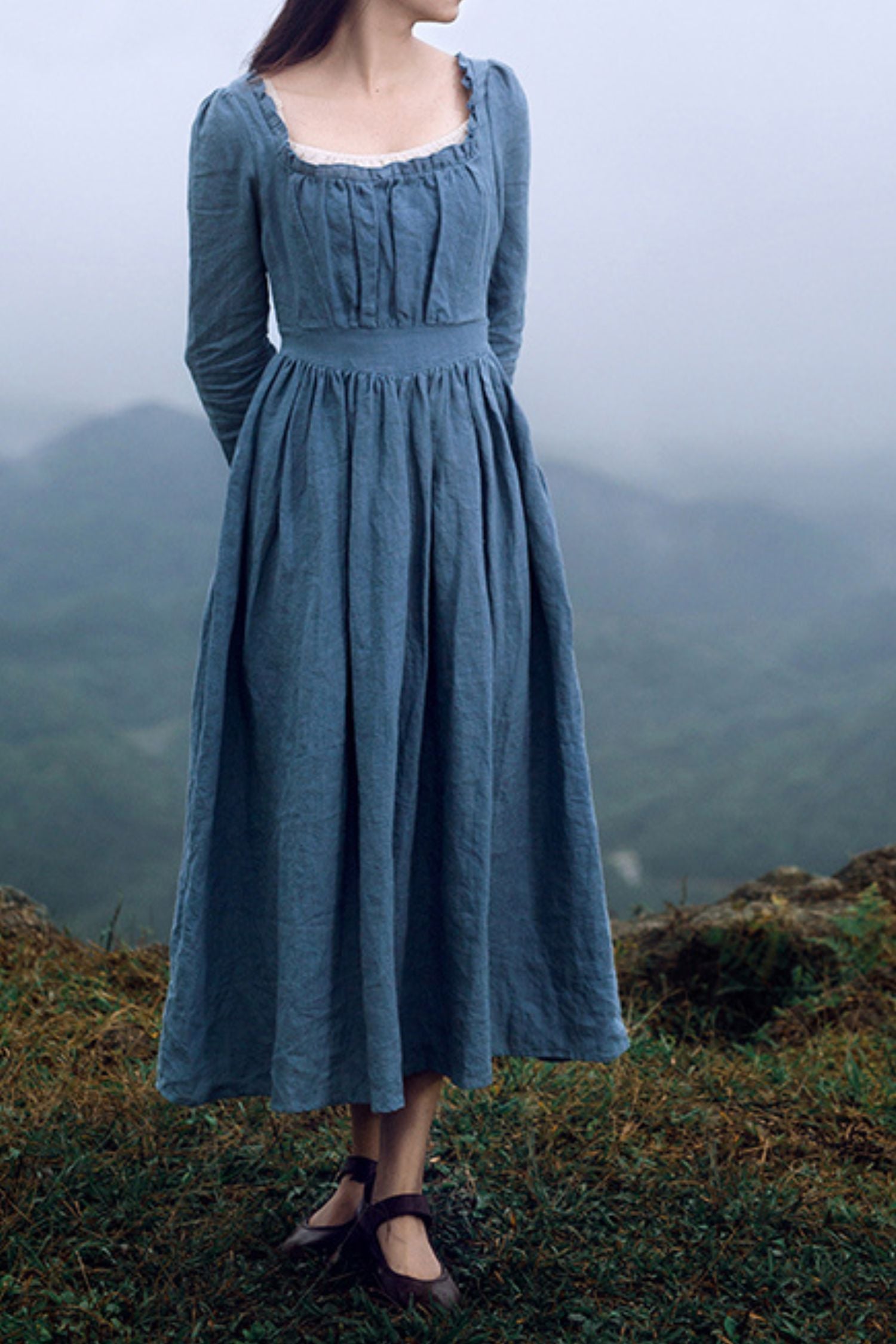long sleeve linen midi dress Romantic Linen Dress for Women, Long Sleeve Linen Dress, Wrap Linen Dress, Linen Midi Dress, Beautiful Maxi Dress, Bohemian Dress, XS / Gray