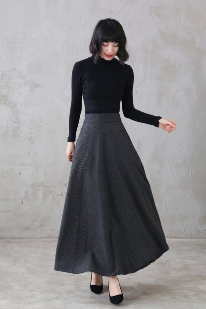 Vintage Inspired Long Maxi Plaid Wool Skirt 3120