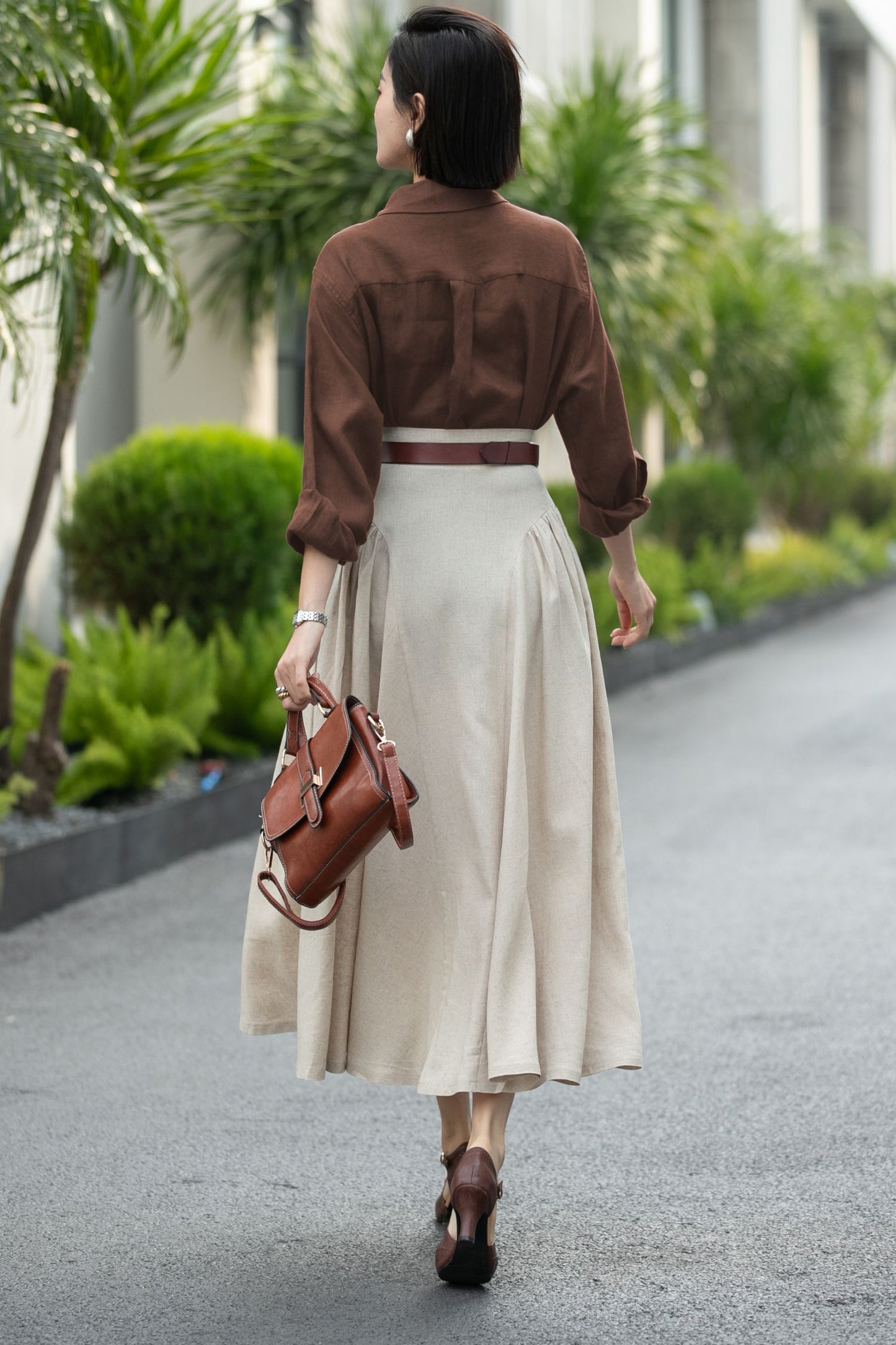 Chocolate Brown Linen Blouse – Relaxed Fit Button-Up Shirt for Women 6677