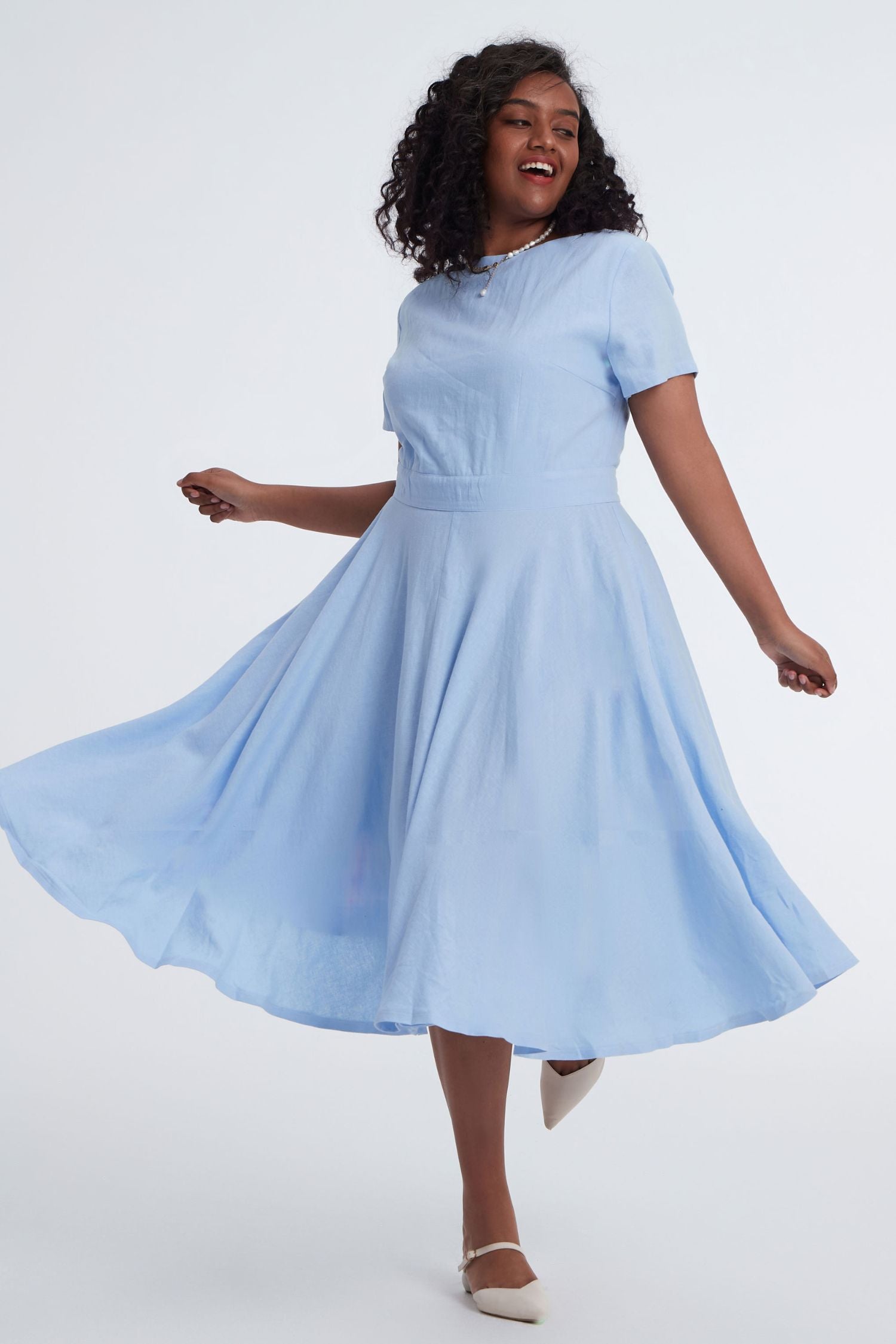 Plus size Blue Linen swing dress 3401 Xiaolizi Plus size Blue Linen swing dress 3401 Xiaolizi