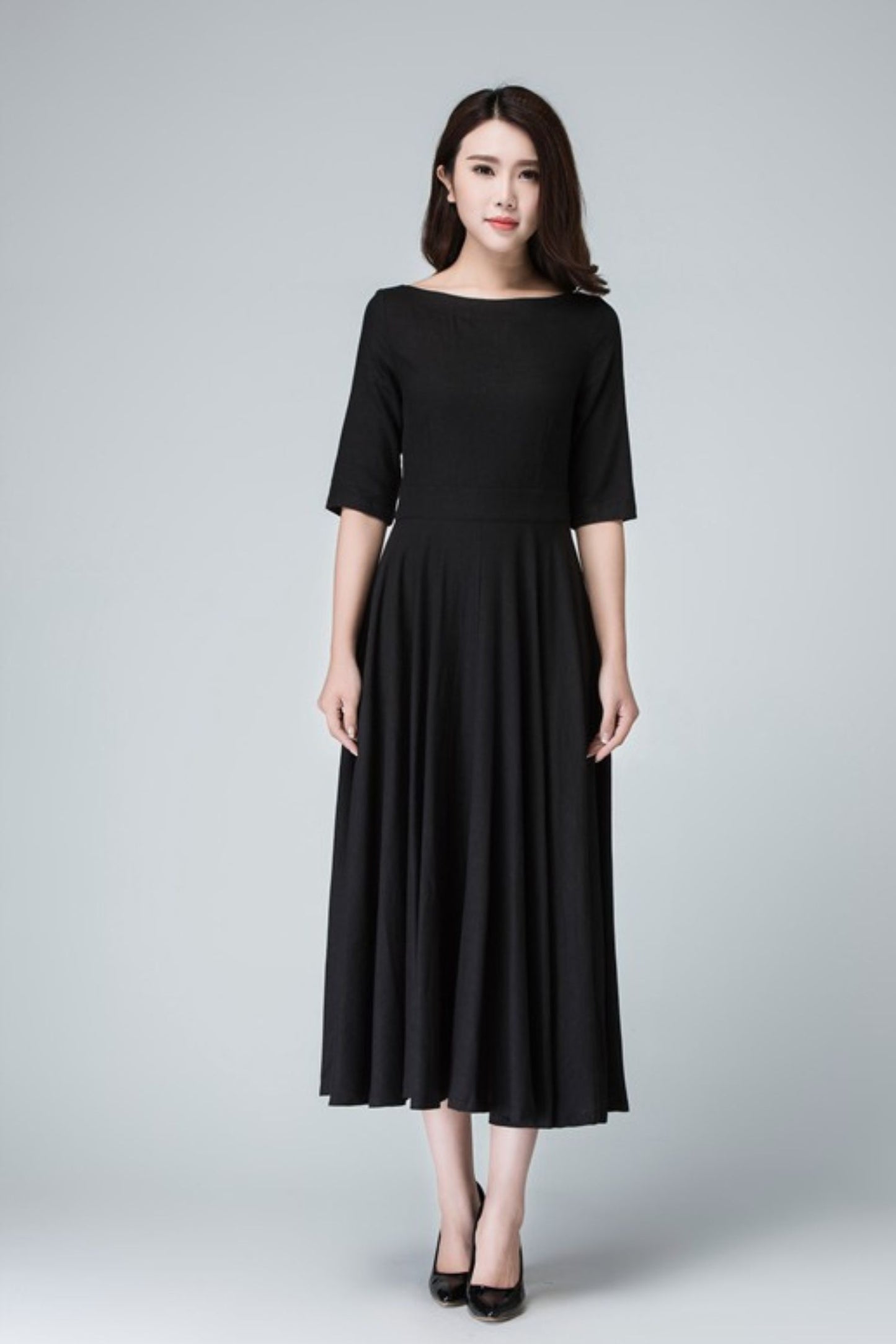 Elegant fit and flare little black dress 1458