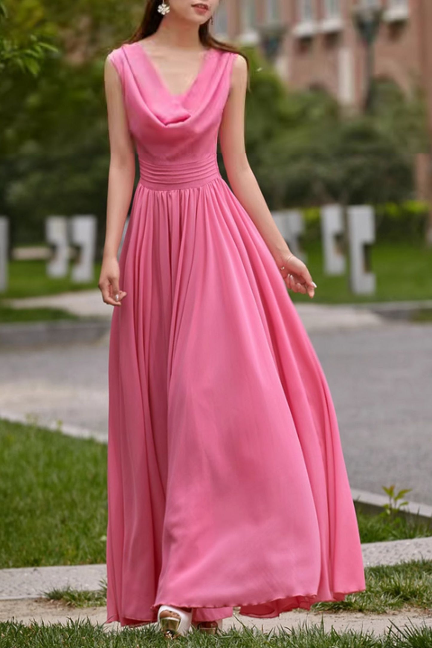 Gray Chiffon Maxi Dress - Fit and Flare Swing Silhouette 5168