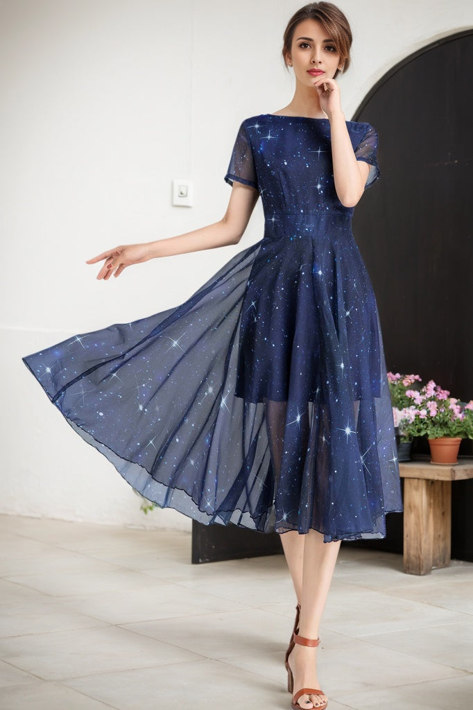 Handmade Womens's print swing fit and flared dress 2334# Handmade Womens's print swing fit and flared dress 2334#