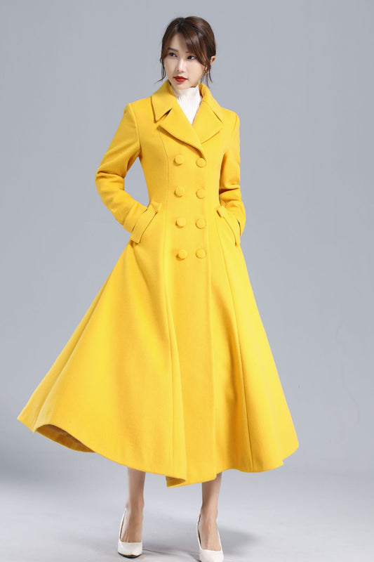Women’s Yellow Wool Coat – Handmade Long Tailored Overcoat 3234