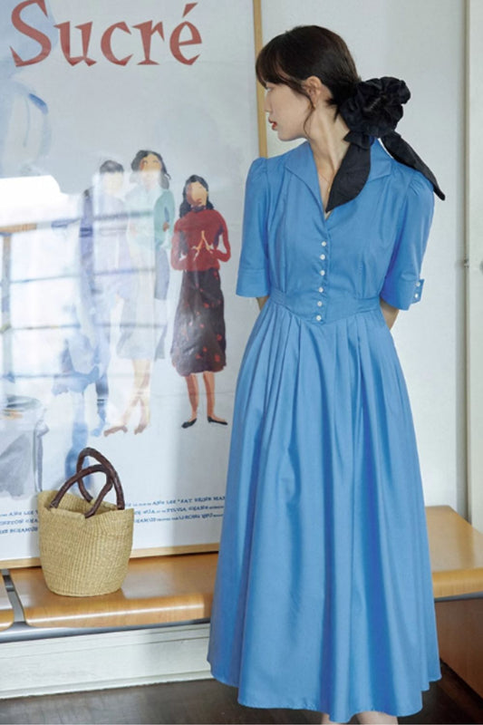 Midi summer shirt dress with pockets women 4845