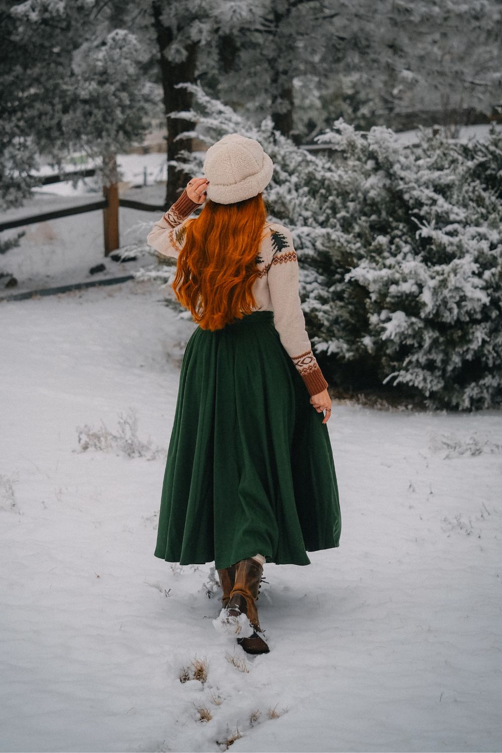 Green Wool Maxi Skirt – Vintage High Waist Winter Long Skirt 4838