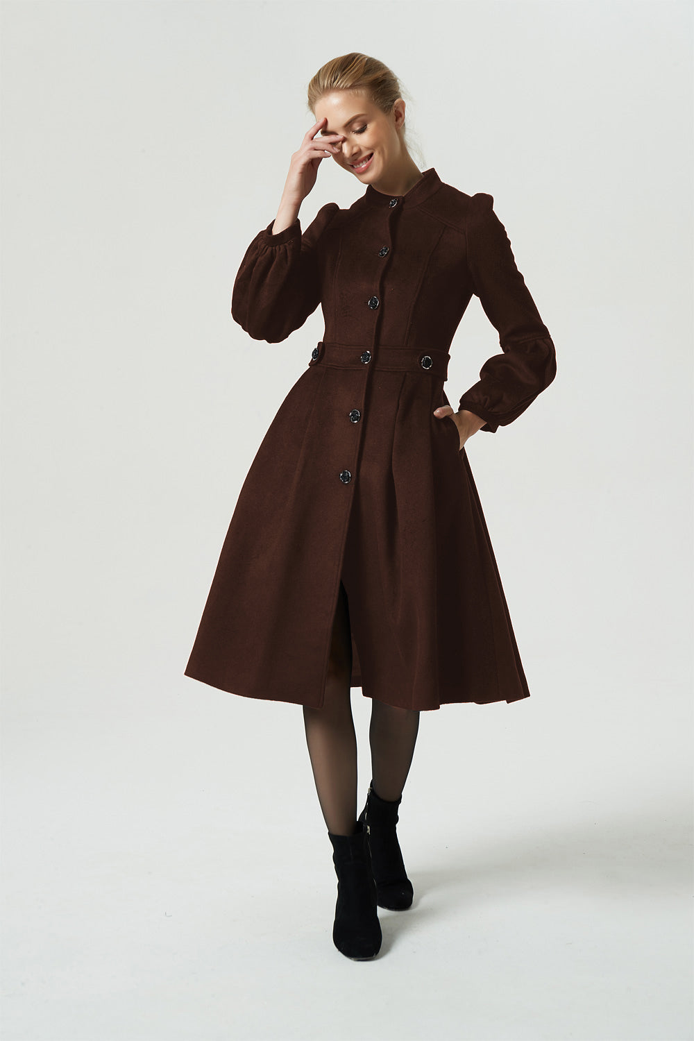 womens fit and flare dress coat 6312 Brown / XL womens fit and flare dress coat 6312 Brown / XL