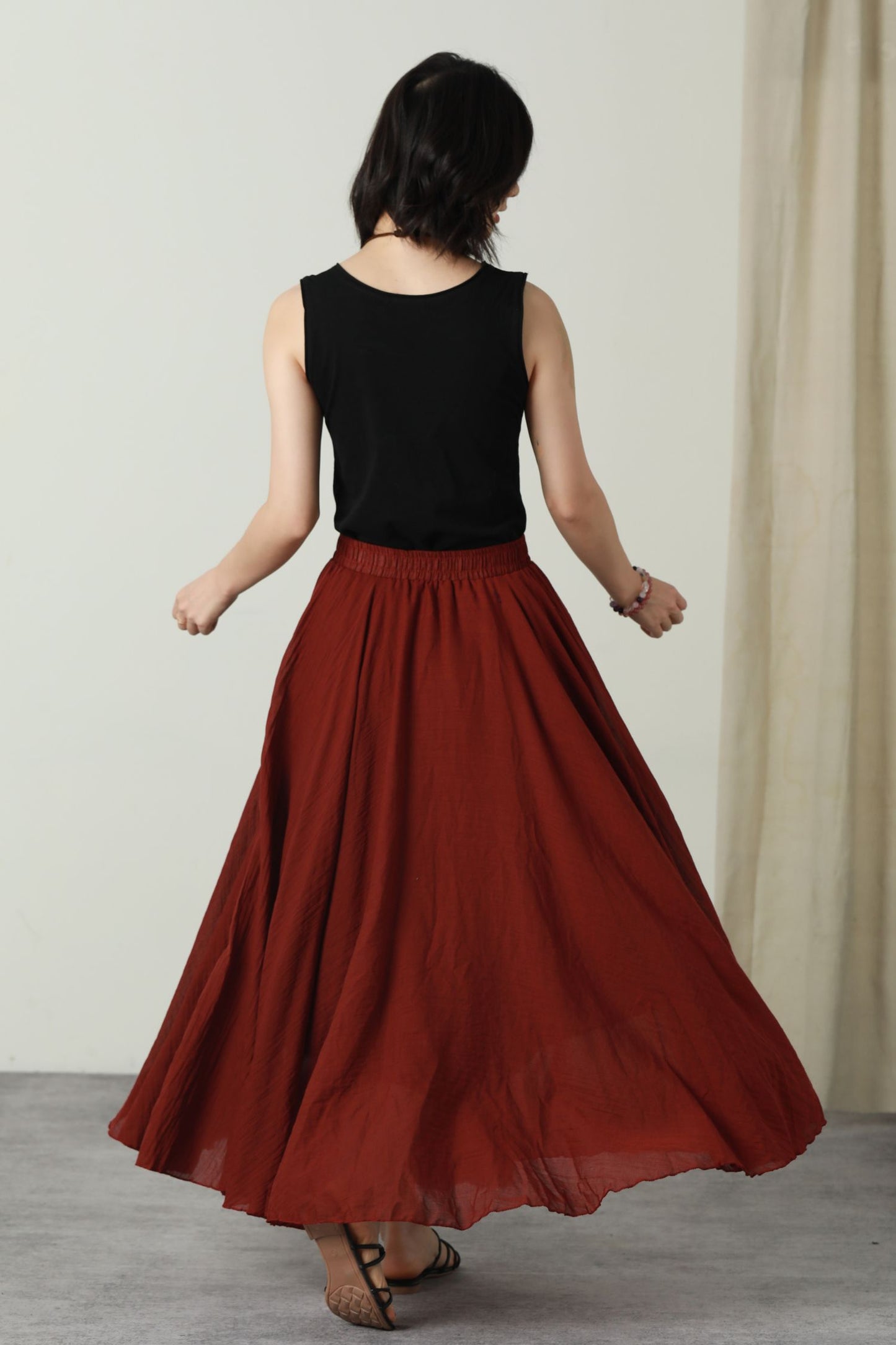 Maxi burgundy swing long linen skirt women 6175