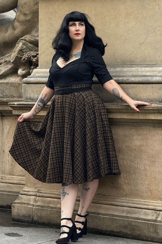 Midi Plaid Swing Winter Wool Skirt 4727