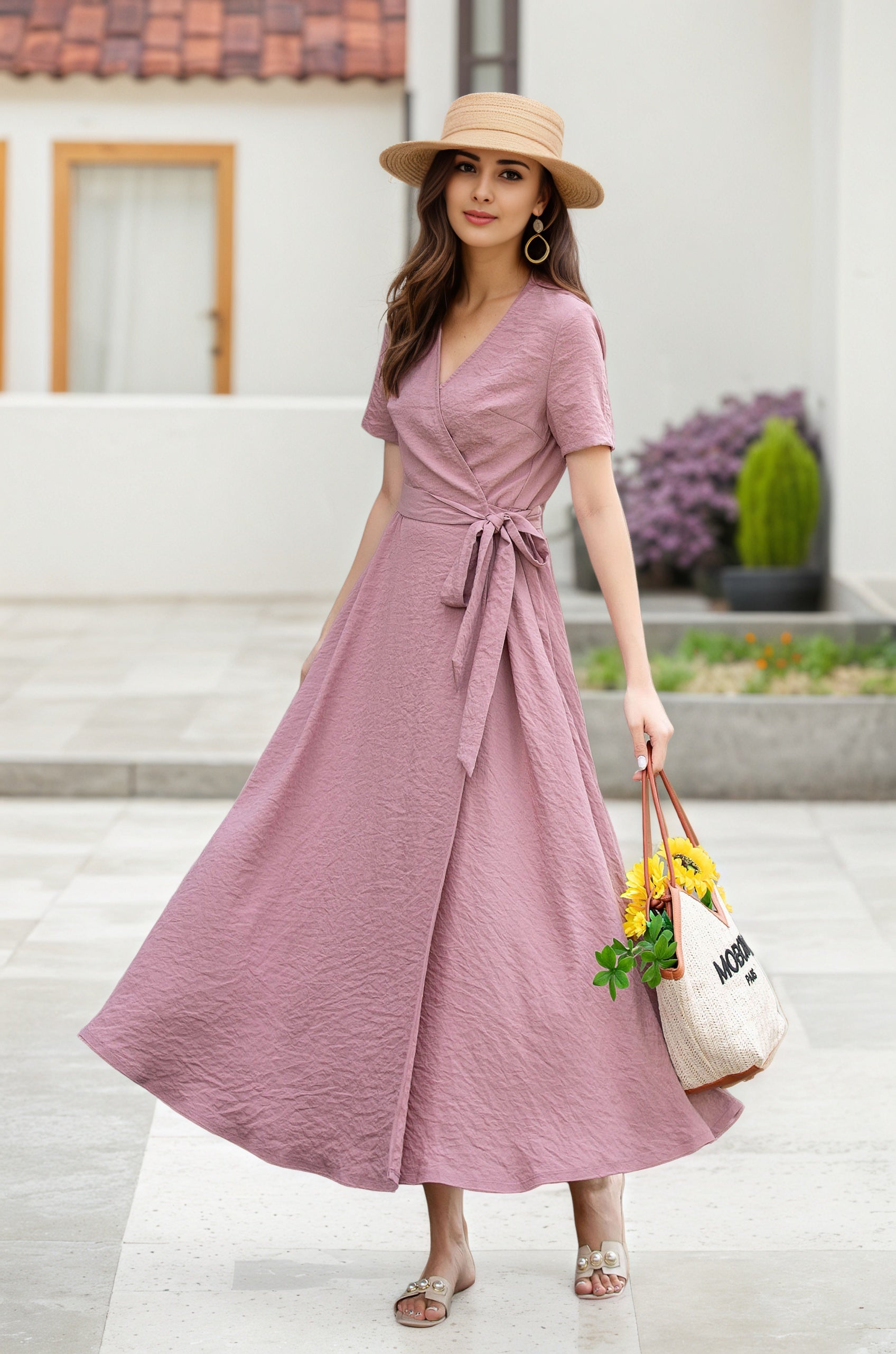 Swing Wrap Midi Linen dress 6013 Swing Wrap Midi Linen dress 6013
