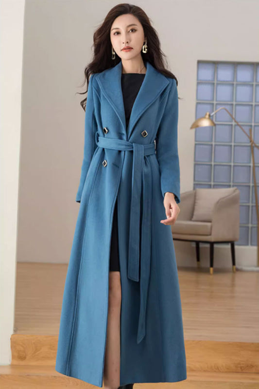 Double breasted winter long wool coat 4696