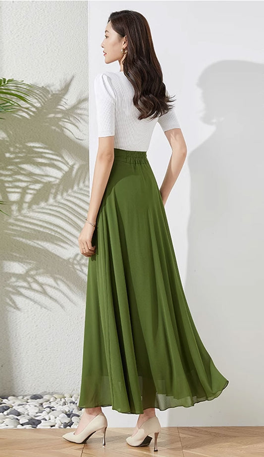 Chiffon Skirt with Lining – Elegant Blue A-Line | Xiaolizi 4457