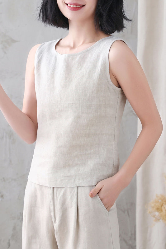 Summer linen tank top women 3345