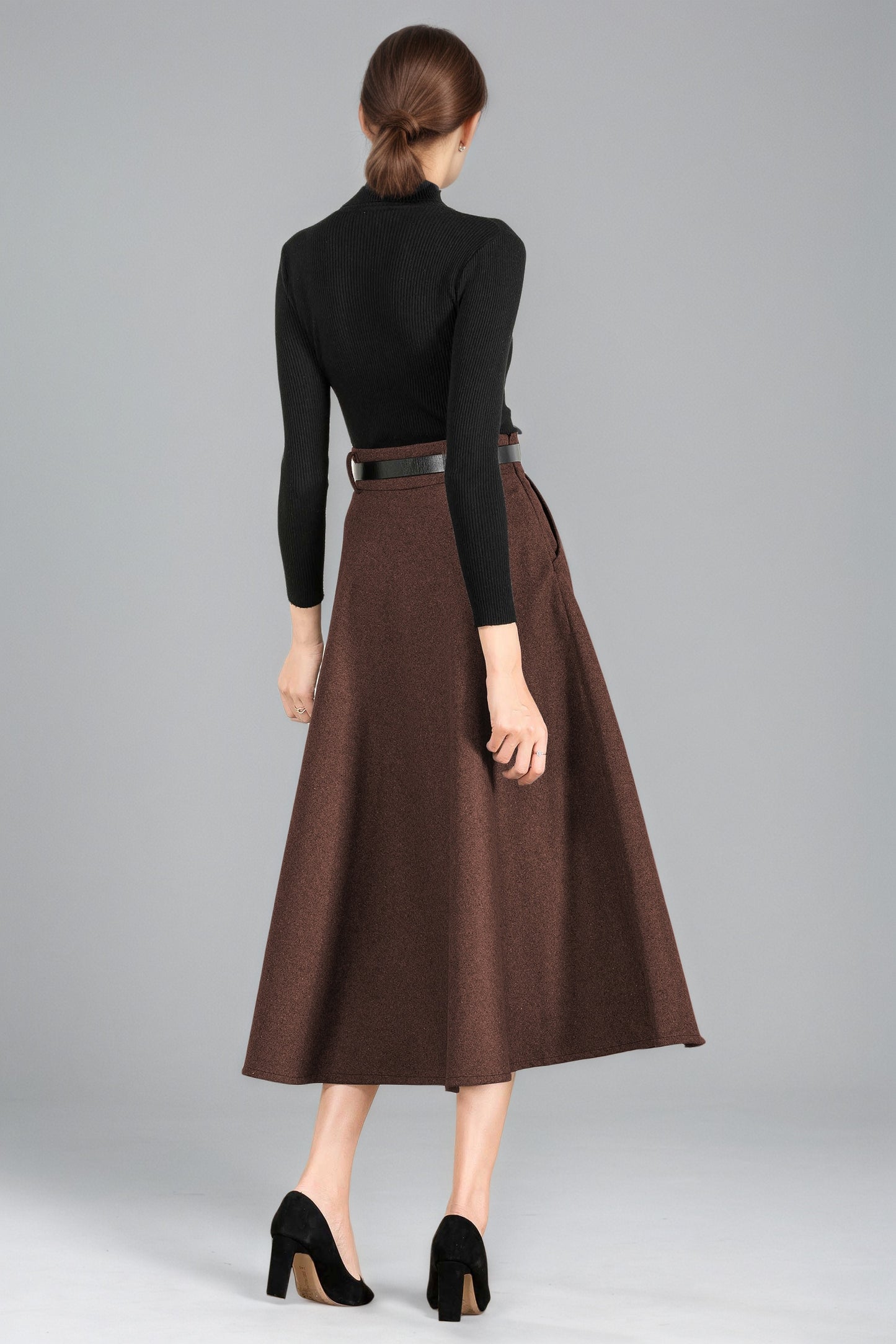 Xiaolizi Handmade Wool Midi Skirt – Vintage High Waist A-Line Winter Skirt 6355