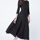 Women's fit and flare Midi black linen dress 1728