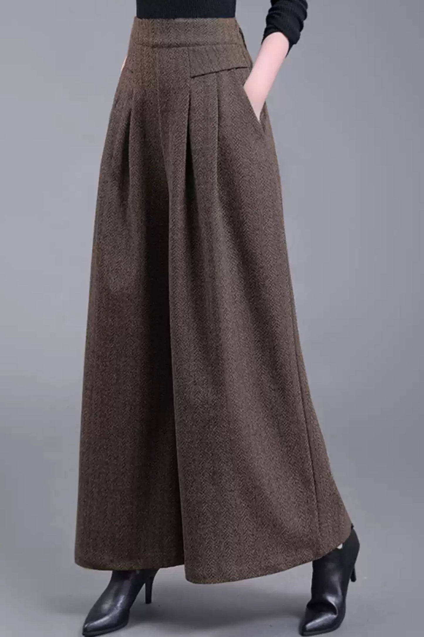 Wide leg wool pants with pockets 6227