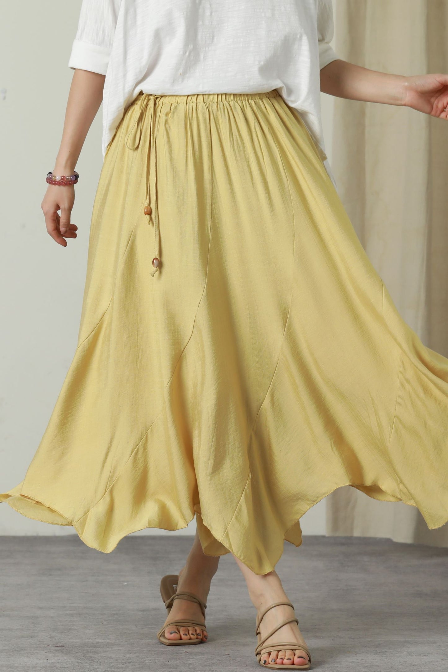 Irregular elastic waist linen skirt women 6180 - S #CK2500598