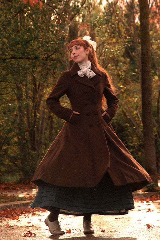 Handmade Wool Maxi Coat – Vintage Brown Double Breasted | Xiaolizi 4742