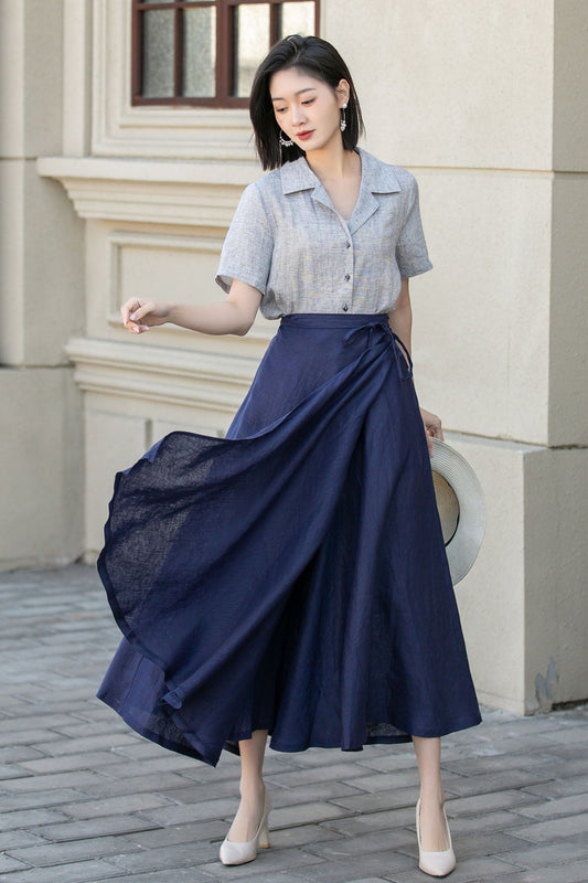 A line swing wrap summer linen skirt 4903