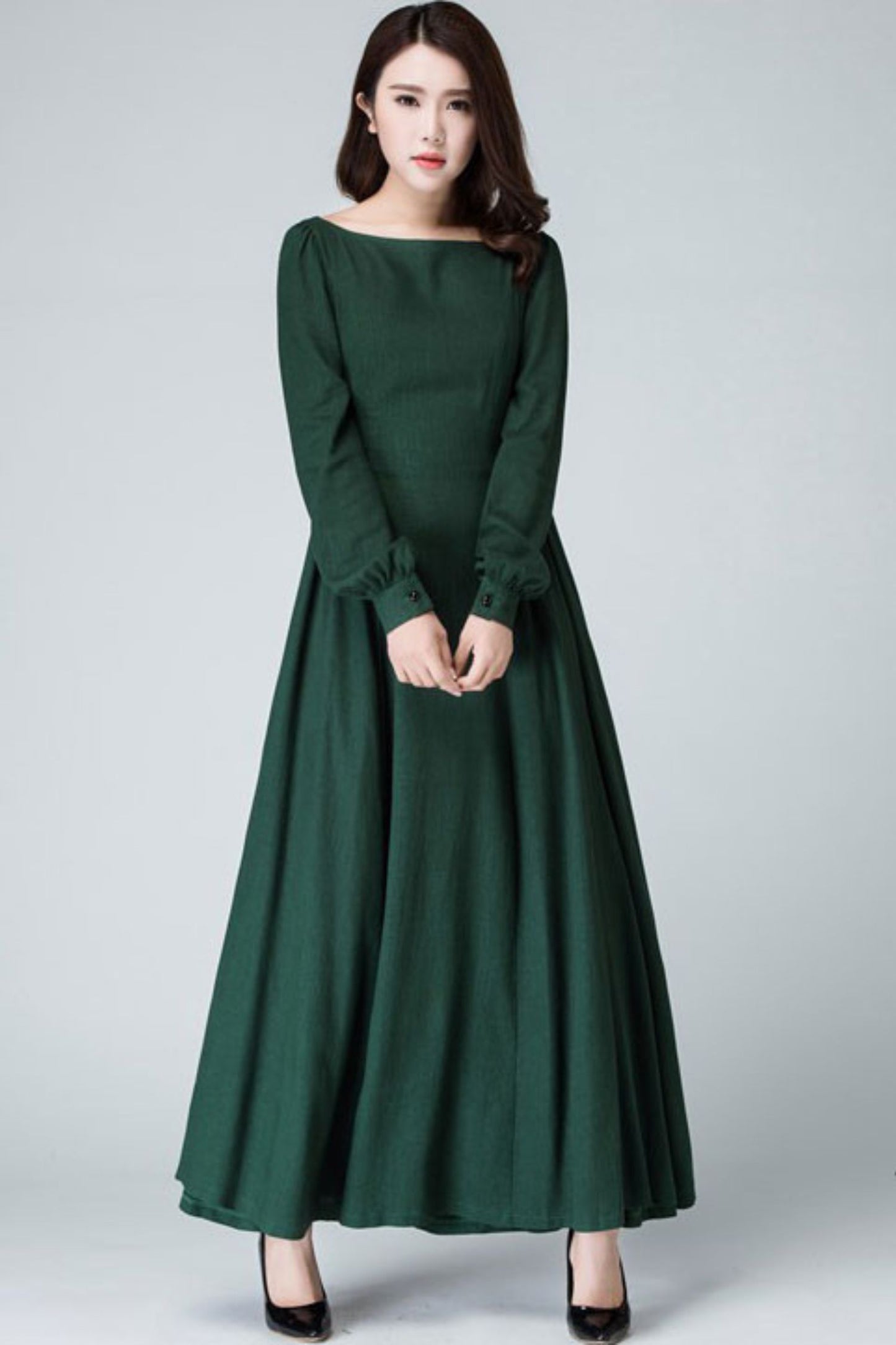 Vintage Inspired Green Linen maxi dress 1454