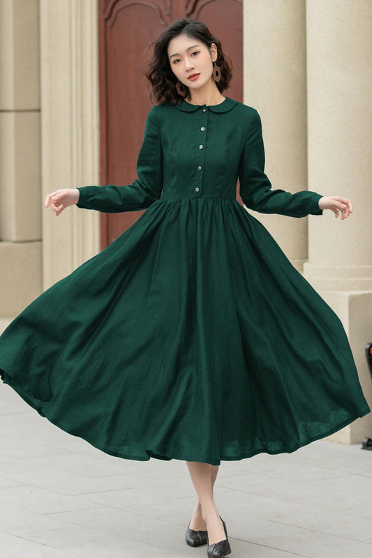 Green spring shirt Linen Dress 5750