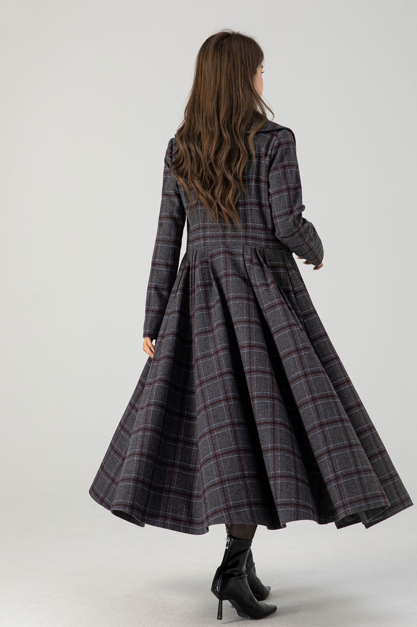 Handmade Plaid Wool Coat – Vintage Fit & Flare Double-Breasted Winter Overcoat | Xiaolizi 4607