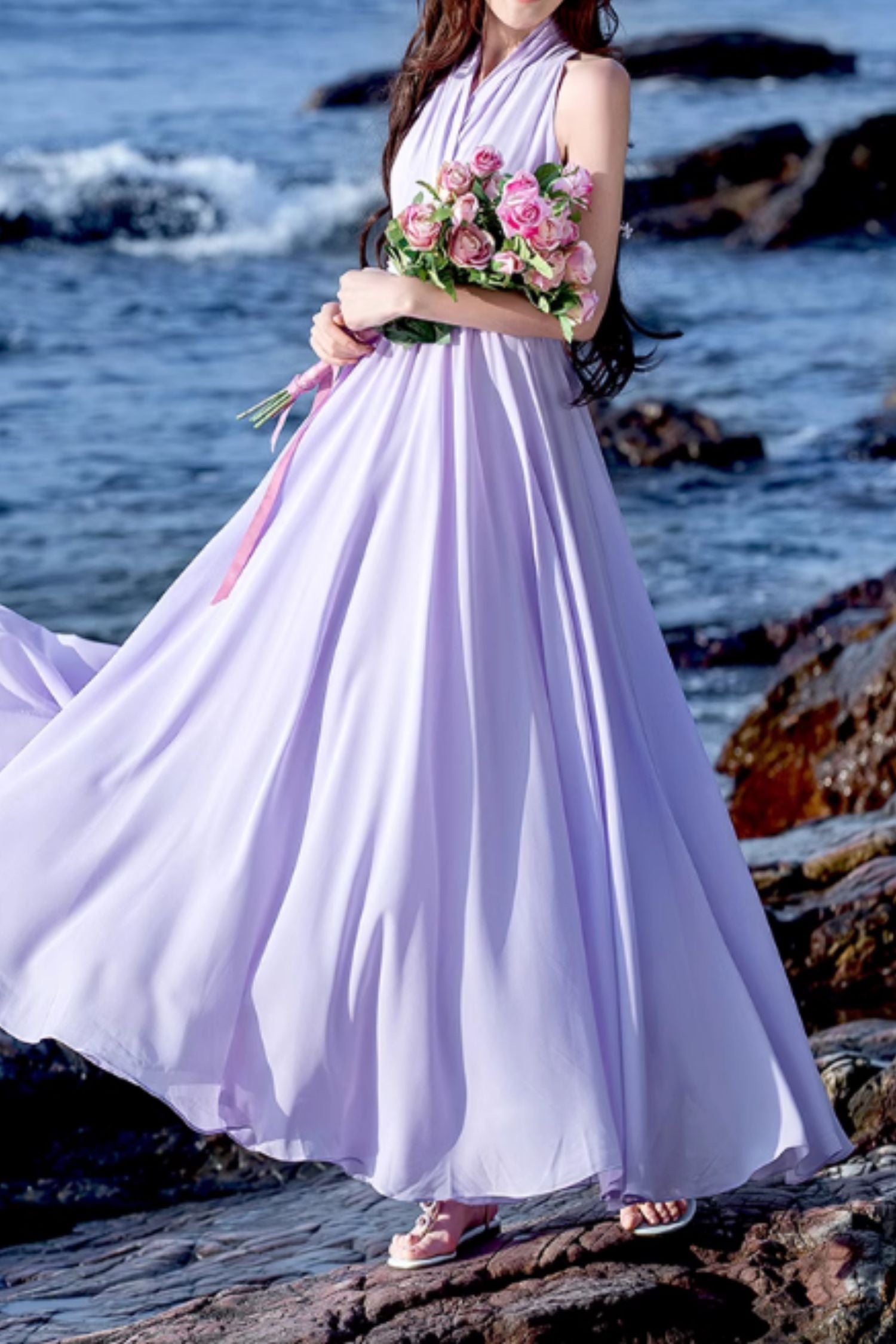 Maxi halter chiffon fit and flare wedding dress 5160 Xiaolizi Maxi halter chiffon fit and flare wedding dress 5160 Xiaolizi