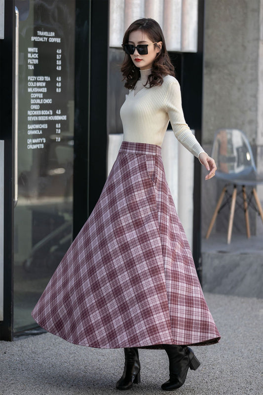 Winter Plaid Long Wool Skirt 4128
