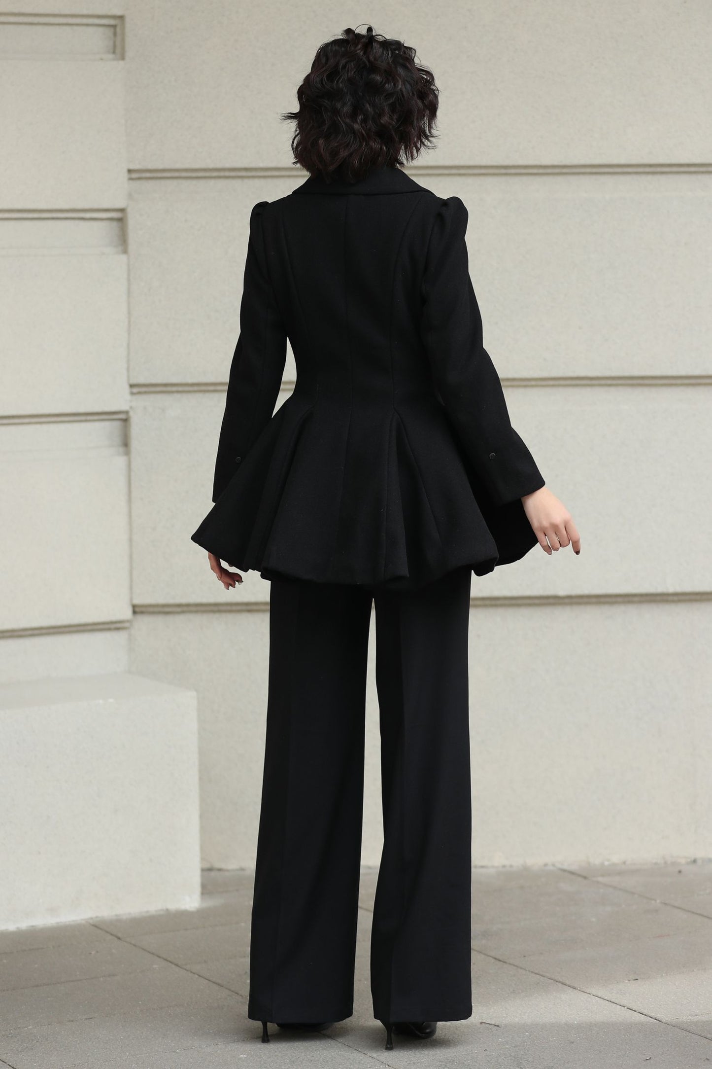 Xiaolizi Burgundy Wool Coat for Women – Handmade Double-Breasted Peplum Winter Coat 6616