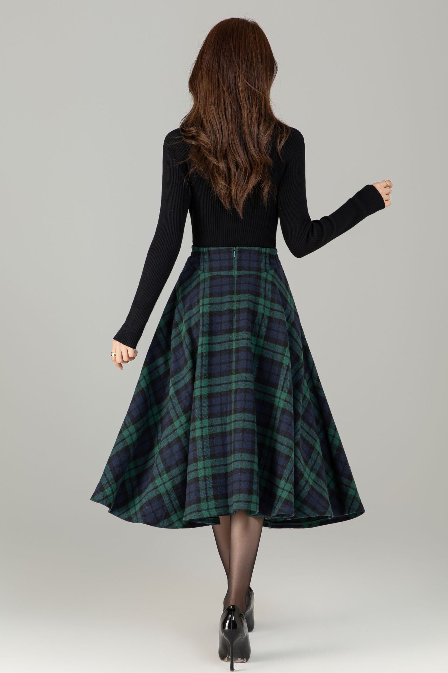 Xiaolizi Plaid Wool-Blend Pleated A-Line Midi Skirt – Plus-Size Winter 6502