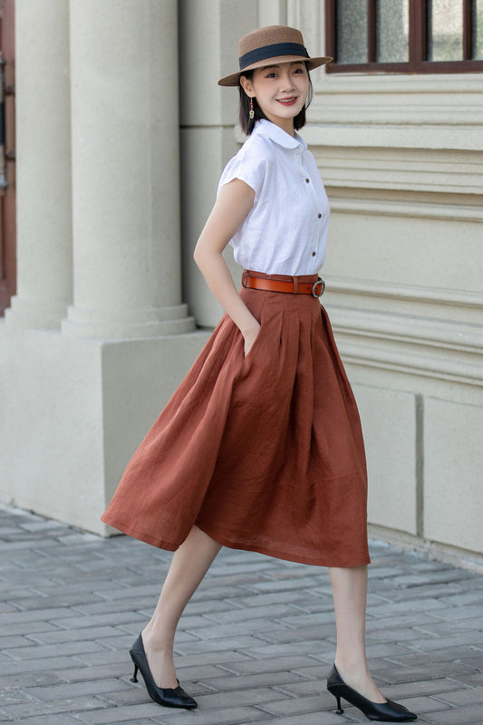 Swing a line summer linen skirt for women 4904 -Size XS #CK2400179