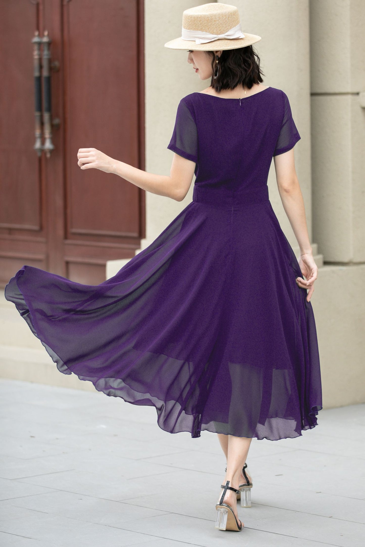 Midi fit and flare summer swing chiffon dress 6106