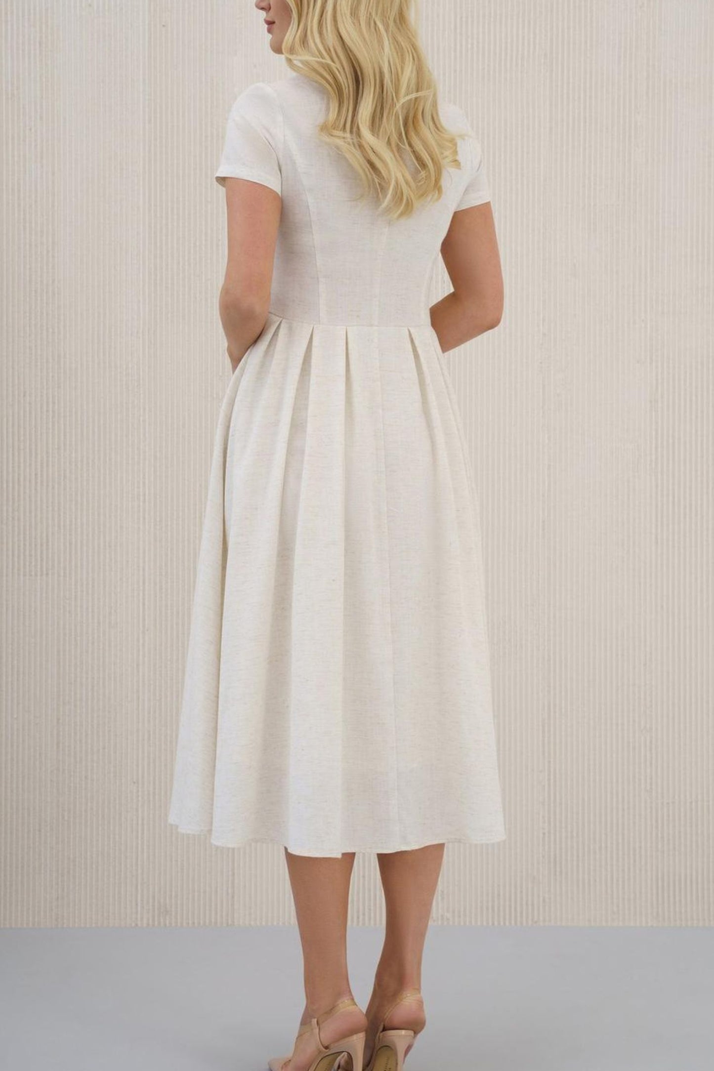 Button front white midi linen dress HY0018