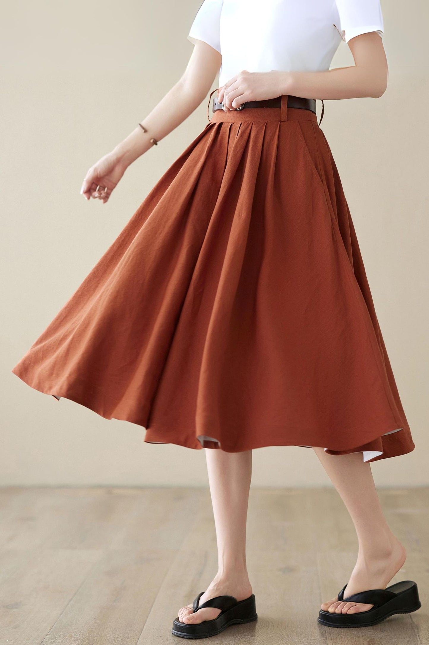 Linen Full Circle Skirt with Pockets 4973 -Size XS #CK2400152