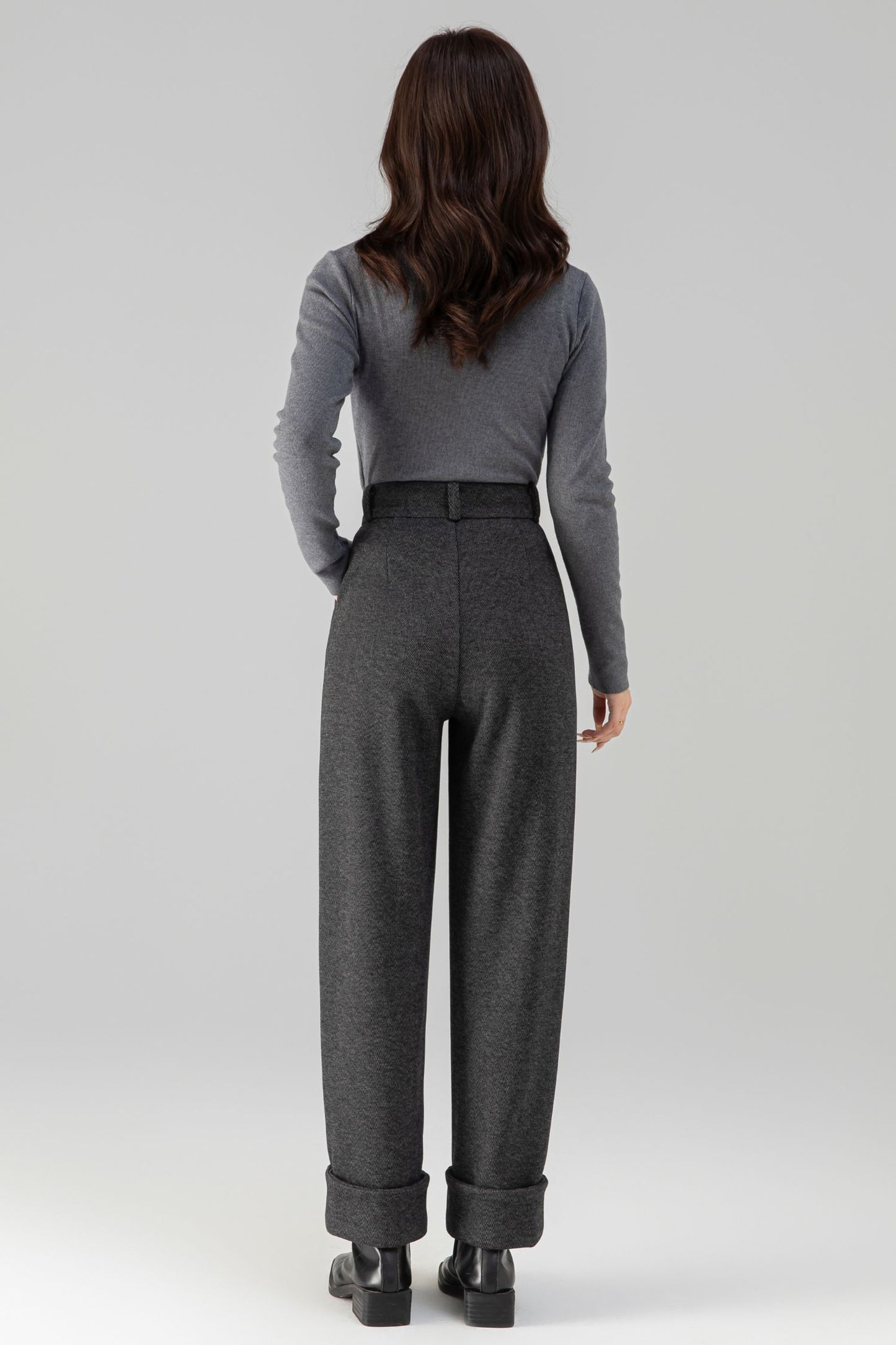 Charcoal Wool Long Pants - Warm Full-Length Tailored Fit 6461