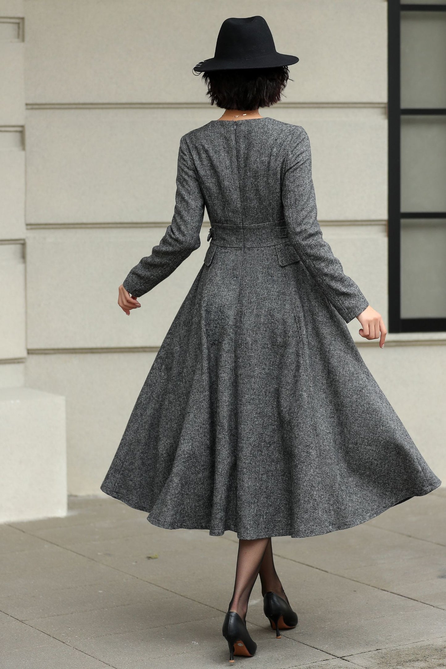 Classic Gray Fit And Flare Wool Dress 6530